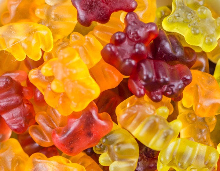 Assorted gummy bear candies in red, yellow, and orange, highlighting cost-effective confectionery solutions