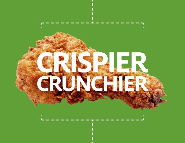 Crispy fried food with tagline “Crispier Crunchier,” showcasing Ingredion texture expertise